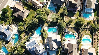 An aerial view of lots of houses